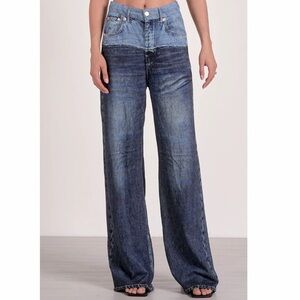 Elan Wide Leg Two-Tone Blue Jeans famous SweatJeans!! Most Comfy Ever